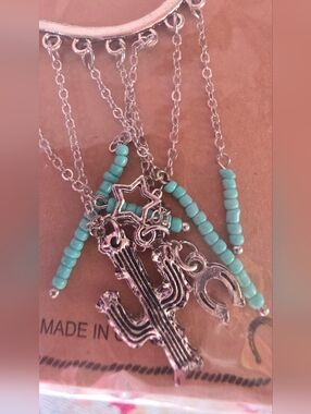 Turquoise Bead Southwestern Charm Ear cuff with Cactus Pendant